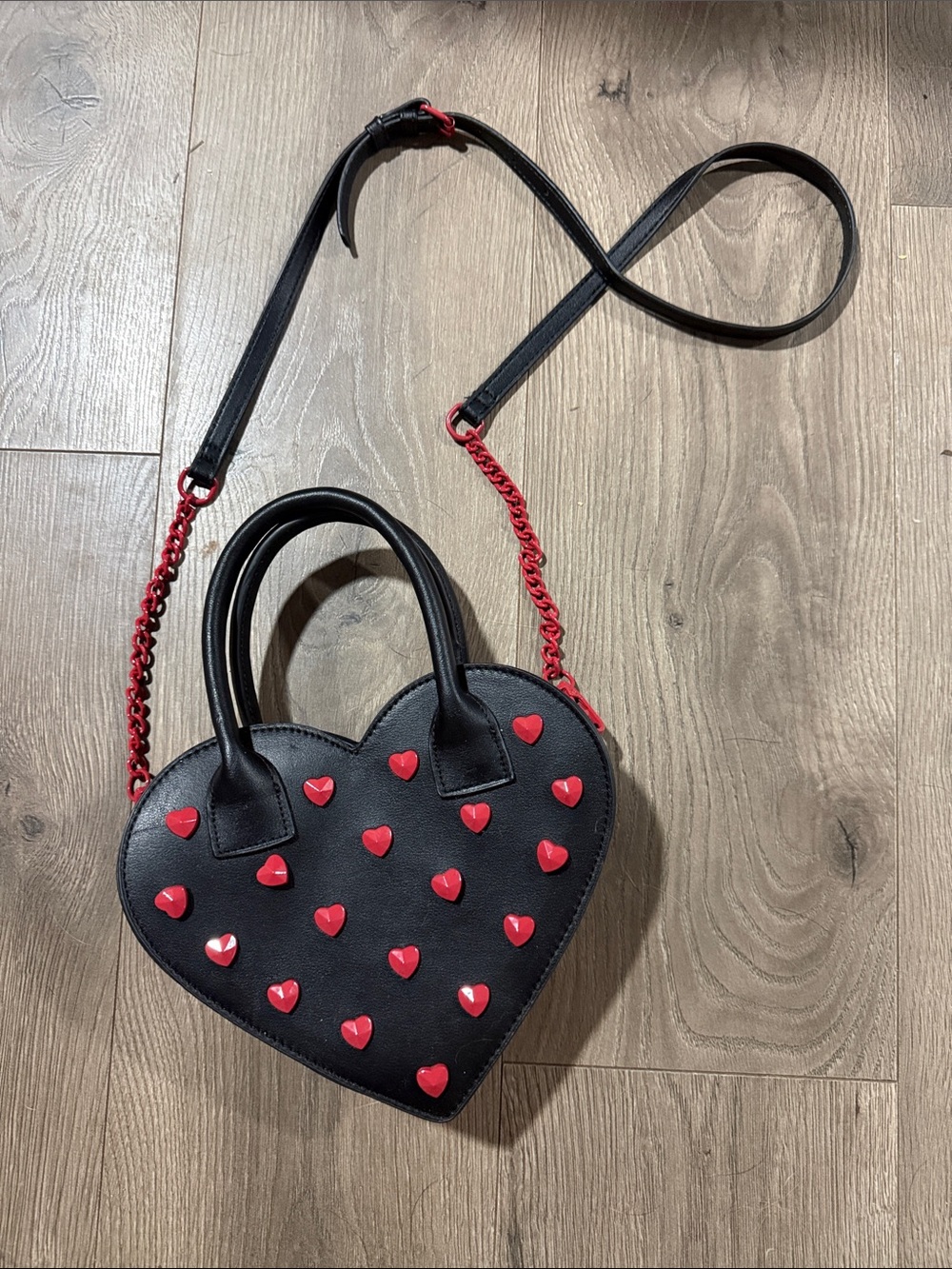 Betsey Johnson Black Heart Crossbody with Red Heart Studs